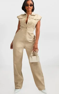 Shape Stone Sleeveless Rigid Denim Jumpsuit