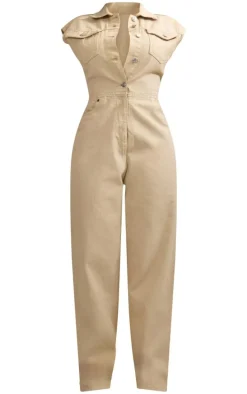 Shape Stone Sleeveless Rigid Denim Jumpsuit