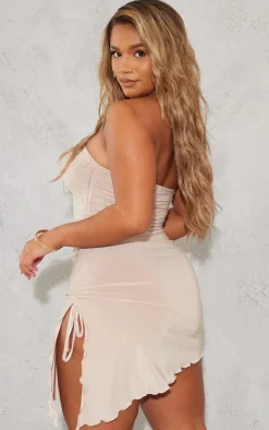 Shape Stone Slinky Bandeau Ruched Side Hem Bodycon Dress