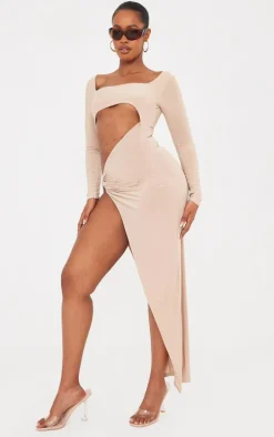 Shape Stone Slinky Cut Out Knot Side Midaxi Dress