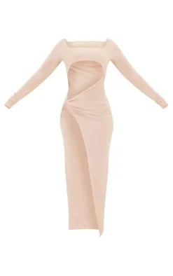 Shape Stone Slinky Cut Out Knot Side Midaxi Dress