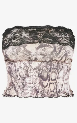 Shape Stone Slinky Lace Trim Snake Print Bandeau