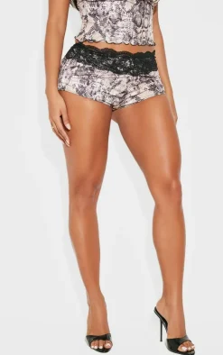 Shape Stone Slinky Lace Trim Snake Print Hot Pants