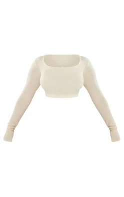 Shape Stone Stretch Seamless Scoop Neck Long Sleeve Crop Top