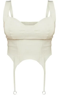 Shape Stone Stretch Woven Suspender Detail Corset Top