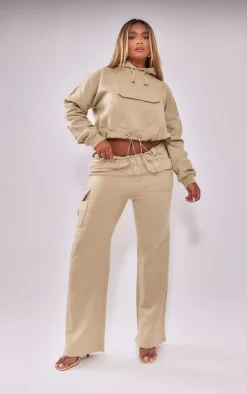 Shape Stone Toggle Waist Pocket Detail Wide Leg Sweatpants