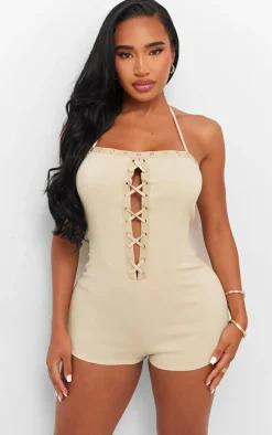 Shape Stone Woven Lace Up Bandeau Unitard