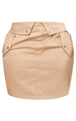 Shape Taupe Cargo Fold Waistband Pocket Detail Mini Skirt