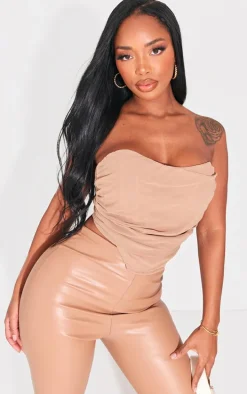 Shape Taupe Chiffon Ruched Corset Crop Top