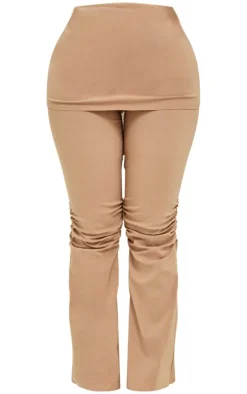 Shape Taupe Fold Over Ruched Detail Flare Pants