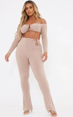 Shape Taupe High Waisted Ring Detail Flare Leggings
