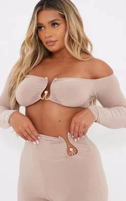 Shape Taupe High Waisted Ring Detail Flare Leggings