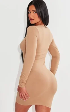 Shape Taupe Sculpted Long Sleeve Bodycon Dress