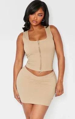 Shape Taupe Sculpted Square Neck Zip Top