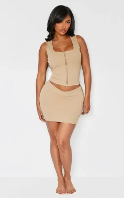 Shape Taupe Sculpted Square Neck Zip Top