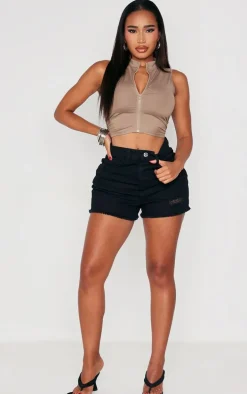 Shape Taupe Sculpted Zip Front Sleeveless Top