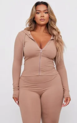 Shape Taupe Sculpted Zip Through Hoodie