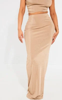 Shape Taupe Slinky Acetate Ruched Detail Maxi Skirt
