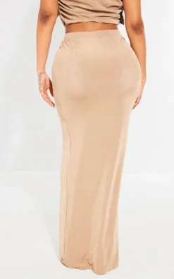 Shape Taupe Slinky Acetate Ruched Detail Maxi Skirt