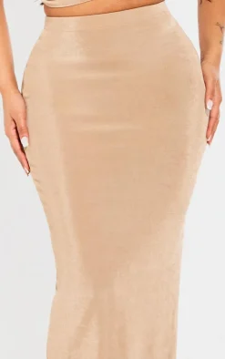 Shape Taupe Slinky Acetate Ruched Detail Maxi Skirt