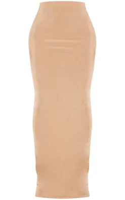 Shape Taupe Slinky Acetate Ruched Detail Maxi Skirt