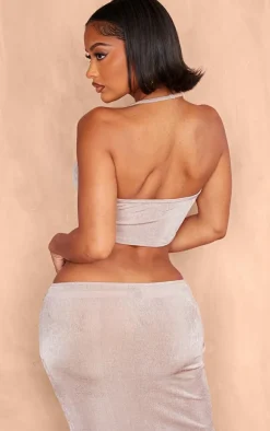 Shape Taupe Slinky Acetate Halterneck Bandeau Top