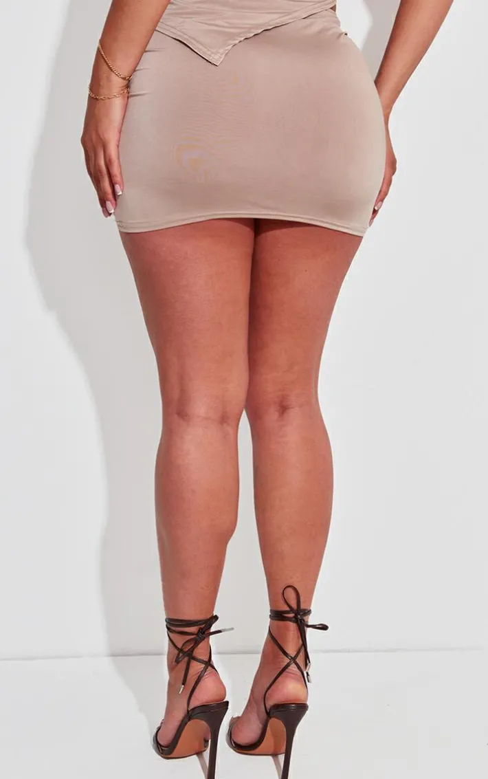 Shape Taupe Slinky Cowl Low Rise Mini Skirt