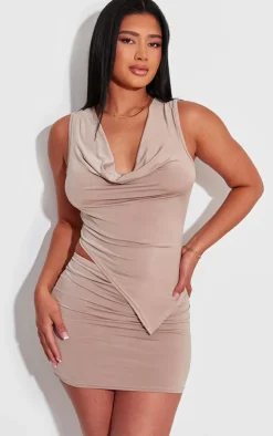 Shape Taupe Slinky Cowl Low Rise Mini Skirt