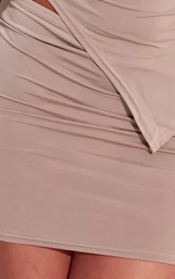 Shape Taupe Slinky Cowl Low Rise Mini Skirt