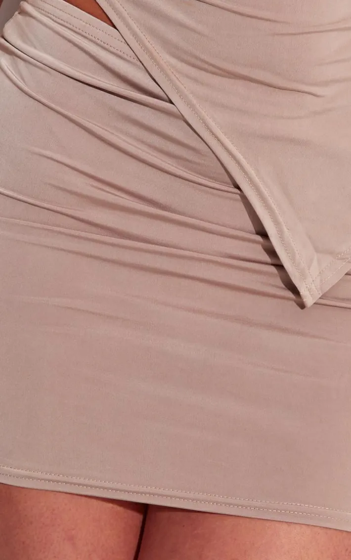 Shape Taupe Slinky Cowl Low Rise Mini Skirt