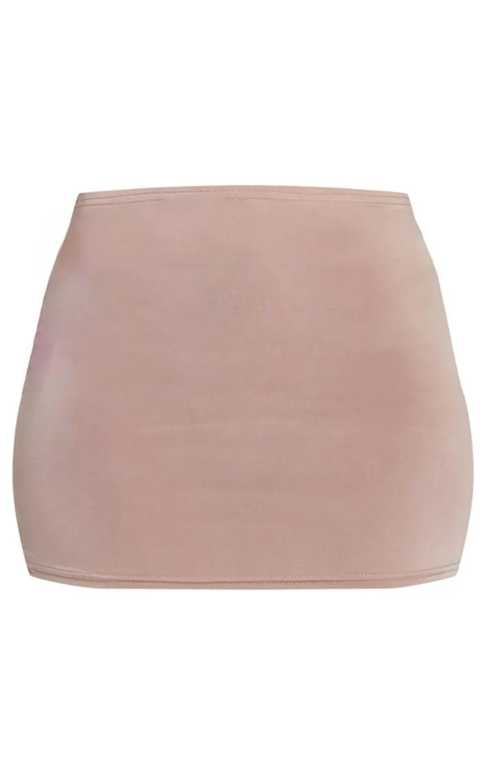 Shape Taupe Slinky Cowl Low Rise Mini Skirt