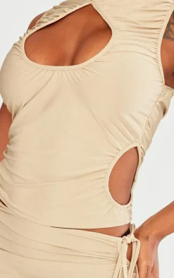 Shape Taupe Slinky Cut Out Ruched Detail Mini Skirt