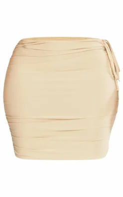 Shape Taupe Slinky Cut Out Ruched Detail Mini Skirt