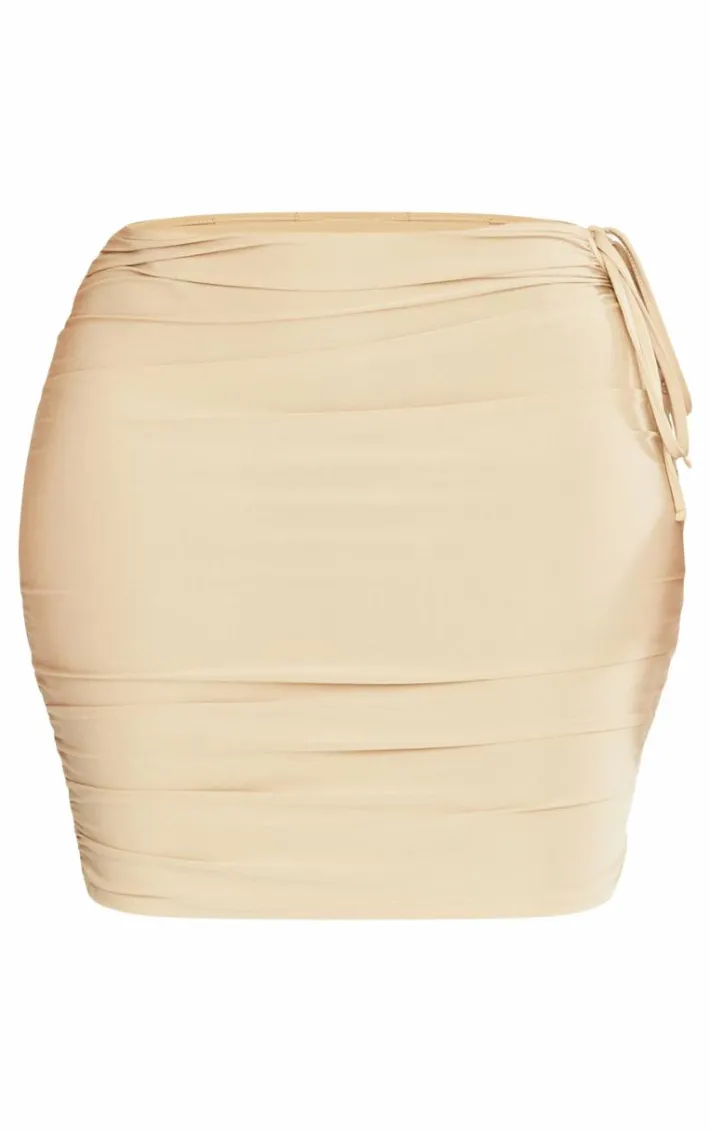 Shape Taupe Slinky Cut Out Ruched Detail Mini Skirt