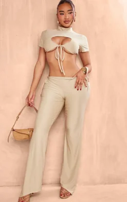 Shape Taupe Slinky Cut Out Flare Pants