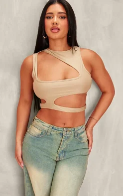 Shape Taupe Slinky Cut Out Detail Crop Top