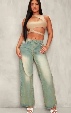 Shape Taupe Slinky Cut Out Detail Crop Top