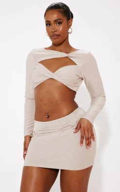 Shape Taupe Slinky Knot Detail Mini Skirt