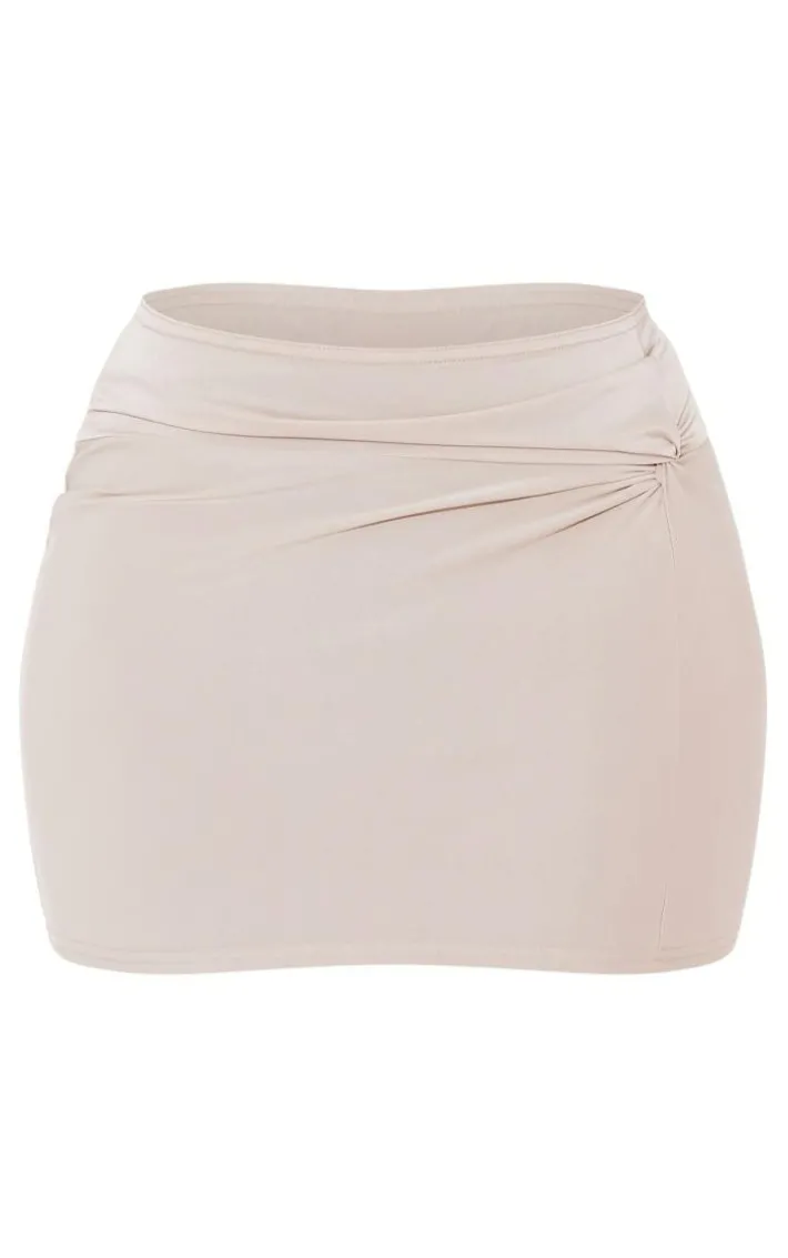 Shape Taupe Slinky Knot Detail Mini Skirt