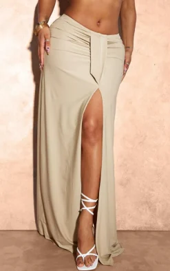 Shape Taupe Slinky Ruched Front Maxi Skirt