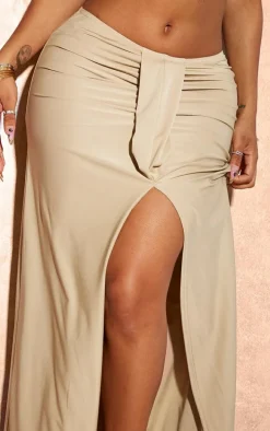 Shape Taupe Slinky Ruched Front Maxi Skirt