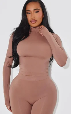 Shape Taupe Stretch Seamless High Neck Long Sleeve Top