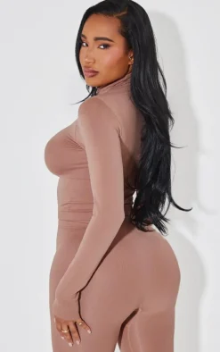 Shape Taupe Stretch Seamless High Neck Long Sleeve Top