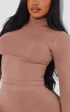 Shape Taupe Stretch Seamless High Neck Long Sleeve Top