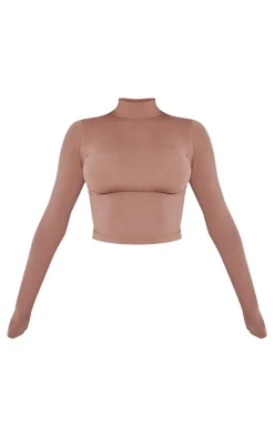 Shape Taupe Stretch Seamless High Neck Long Sleeve Top