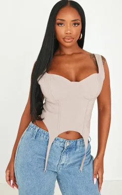 Shape Taupe Stretch Woven Suspender Detail Corset Top