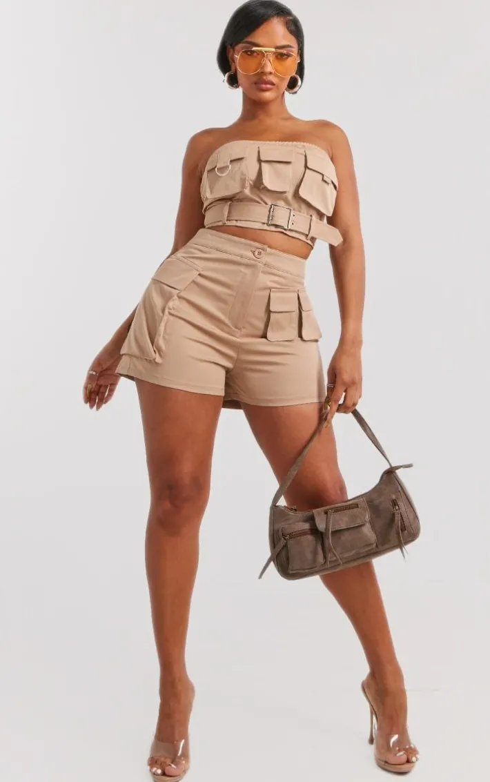 Shape Taupe Twill Buckle Detail Cargo Bandeau