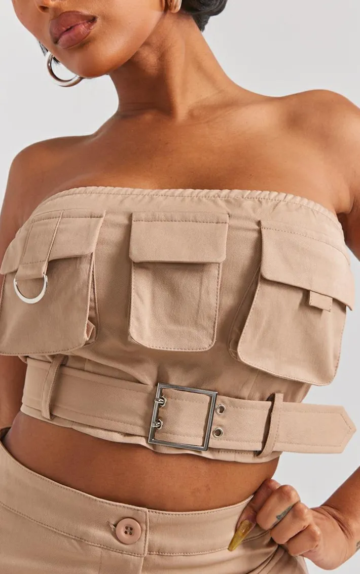 Shape Taupe Twill Buckle Detail Cargo Bandeau