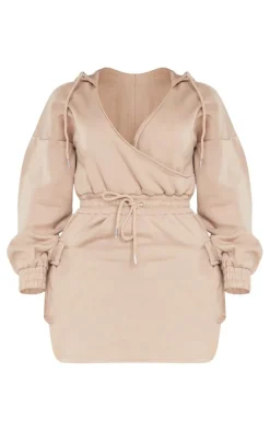 Shape Taupe Utility Pocket Detail Plunge Sweatshirt Dress