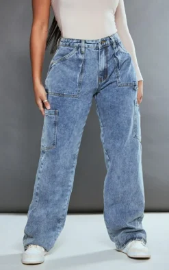 Shape Vintage Wash Cargo Pocket Wide Leg Jeans